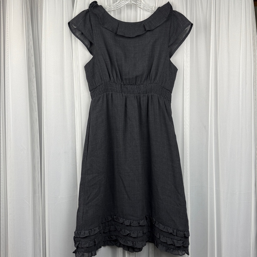 Maeve Anthropologie Gray Ruffle Cap Sleeve Wool Blend Pockets‎ Dress Womens Sz 2 - Picture 12 of 14